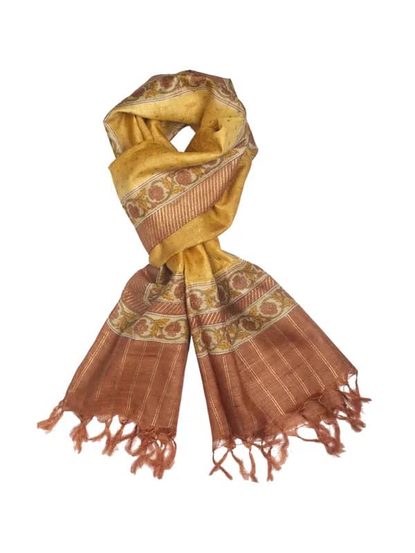 Fabindia Women Mughal Printed Mustard Stole