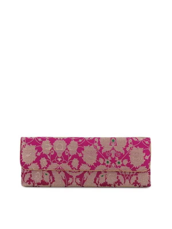 Fabindia Women Pink Silk Clutch