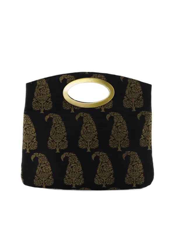 Fabindia Women Black Silk Clutch