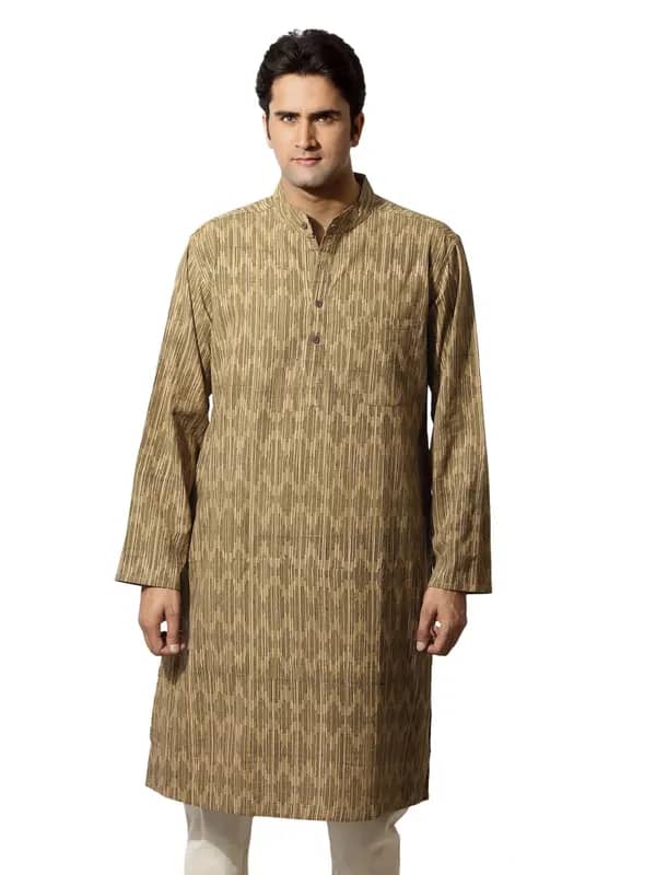 Fabindia Men Printed Olive Kurta