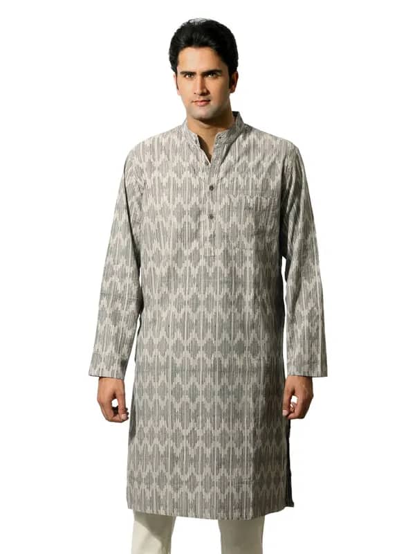 Fabindia Men Printed Grey Kurta