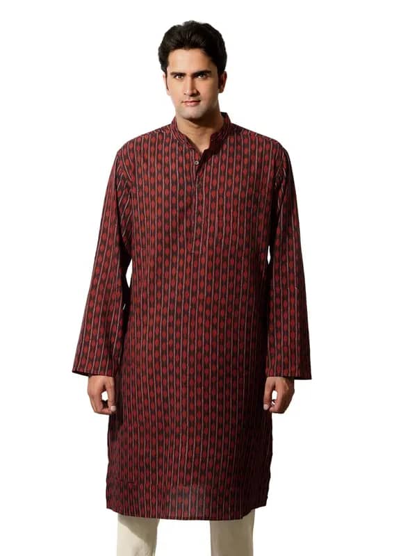 Fabindia Men Printed Red Kurta