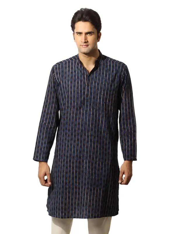 Fabindia Men Printed Blue Kurta