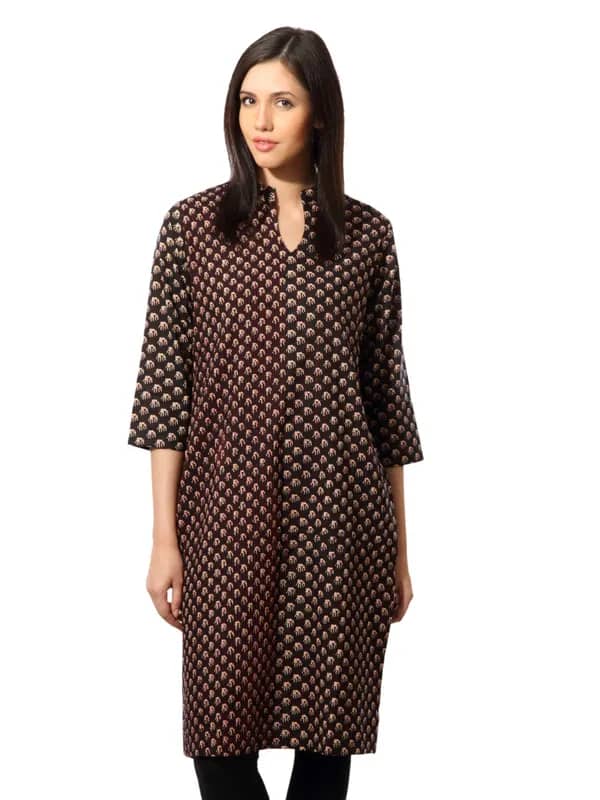 Fabindia Women Printed Black Kurta