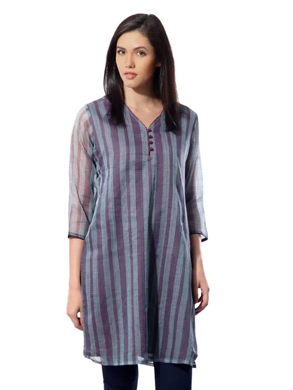 Fabindia Women Purple & Blue Striped Kurta
