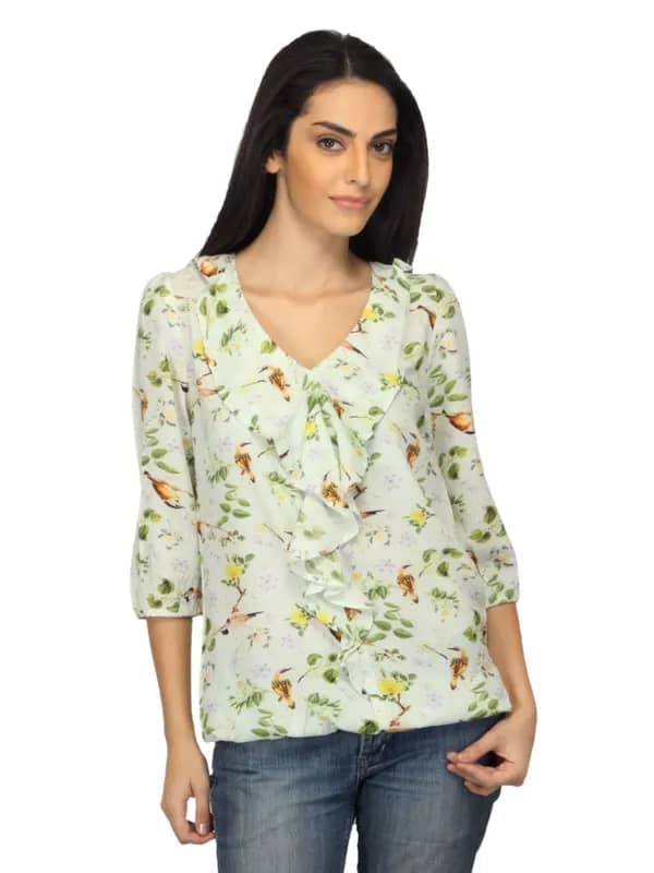 Arrow Woman Printed White & Green Top