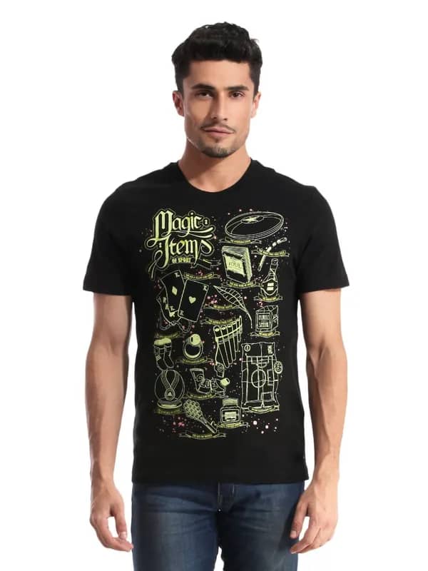 ADIDAS Men Graphic Black T-shirt