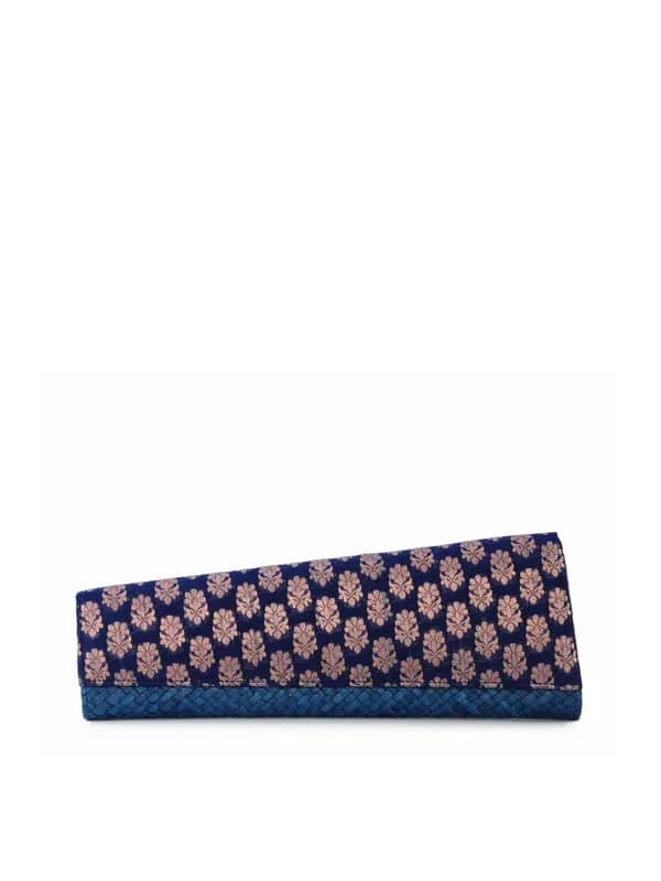 Fabindia Women Blue Brocade Clutch