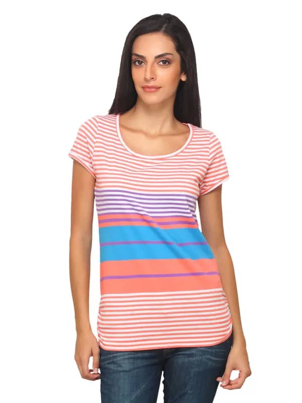 Allen Solly Woman Striped Orange Top