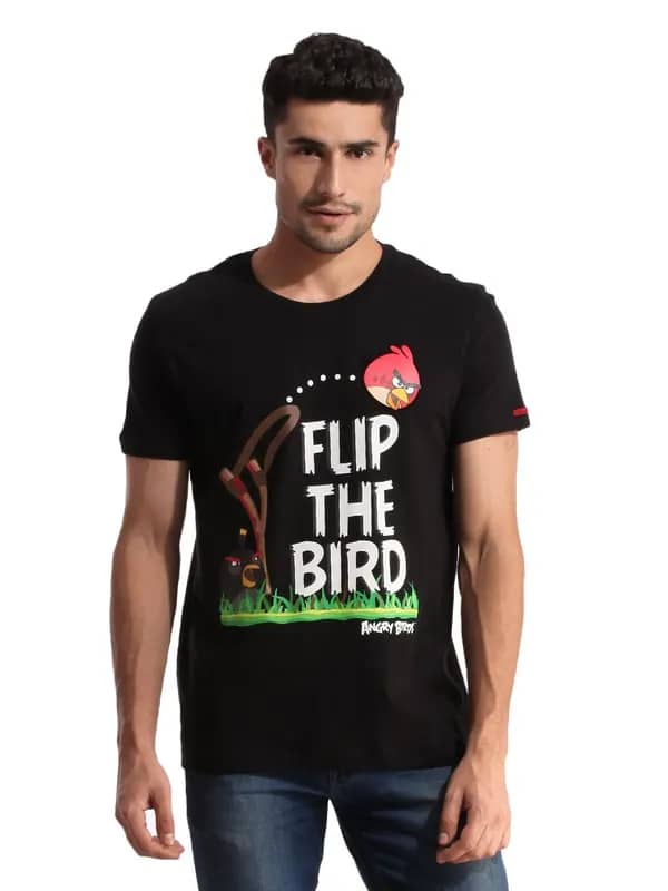 Angry Birds Men Printed Black T-shirt