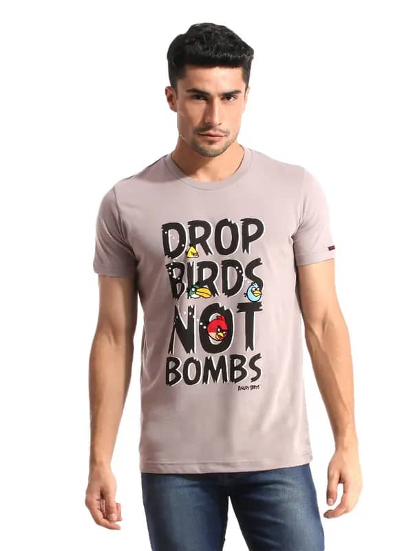 Angry Birds Men Printed Grey T-shirt