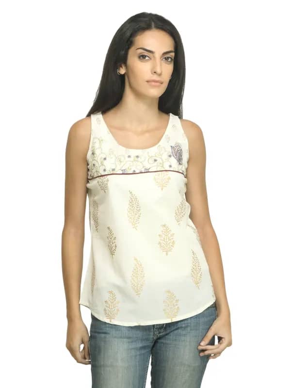 Mother Earth Women Printed Cream Top