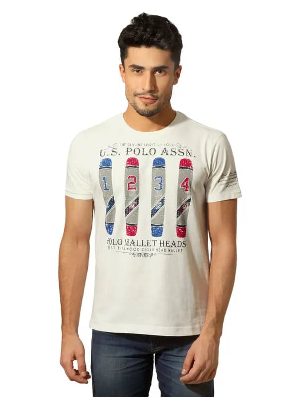 U.S. Polo Assn. Denim Co. Men Printed Cream T-Shirt