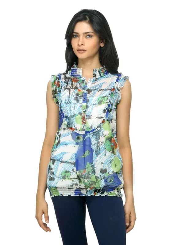 Sepia Women Printed Blue Top