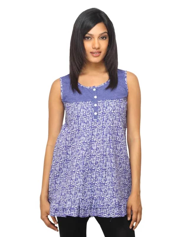 Sepia Women Printed Blue Top