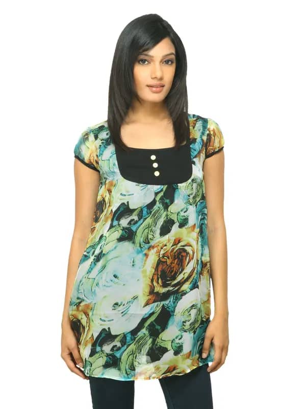 Sepia Women Printed Black & Green Tunic