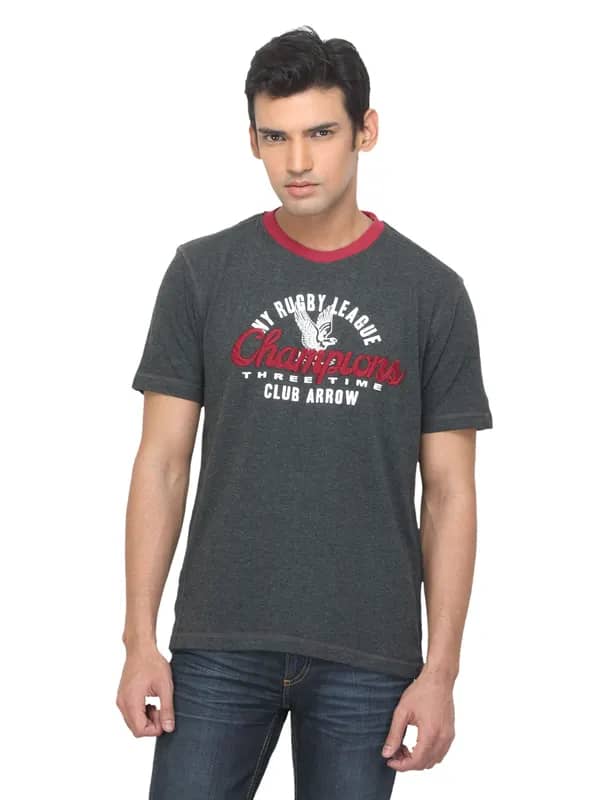 Arrow Sport Men Printed Charcoal T-shirt