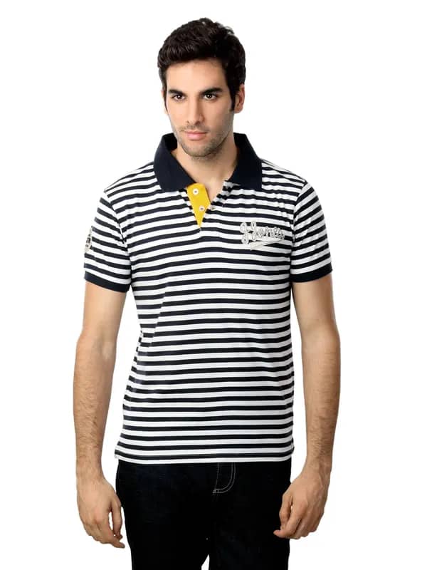 Jack & Jones Men White & Navy Blue T-shirt
