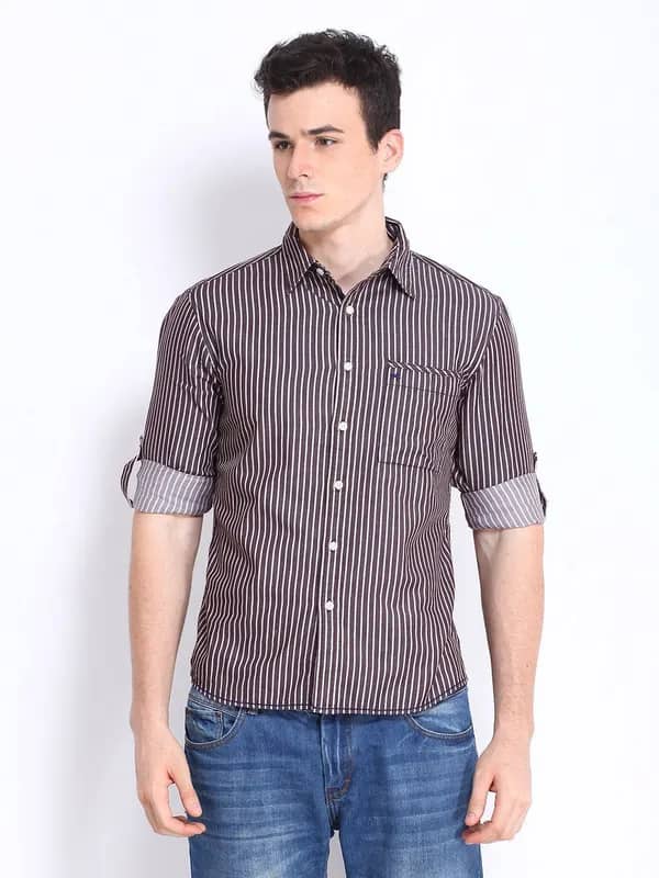 Wrangler Men Brown Striped Shirt