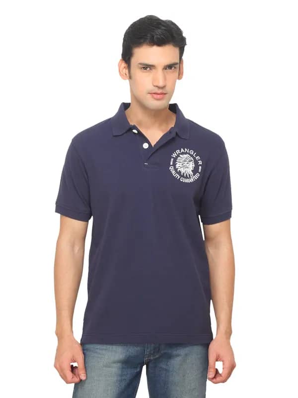 Wrangler Men Urban Folk Polo Navy Blue T-shirt