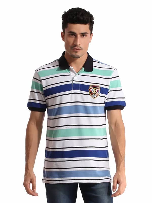 Arrow Men Striped White T-shirt