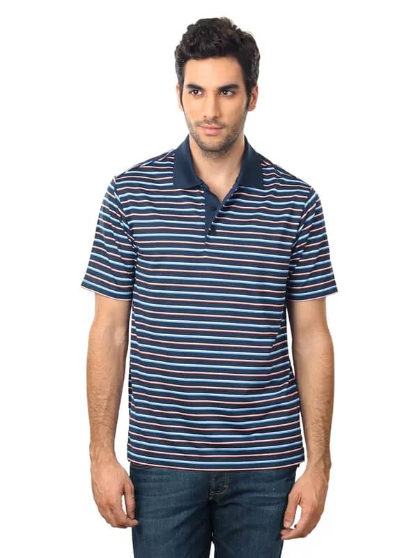 ADIDAS Men Navy Blue & White Polo T-shirt