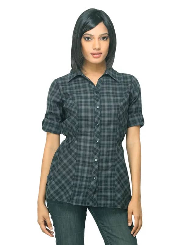 Femella Women Check Black Shirt