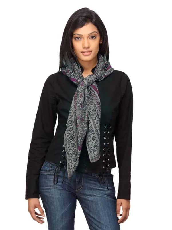 Femella Women Printed Grey Scarf