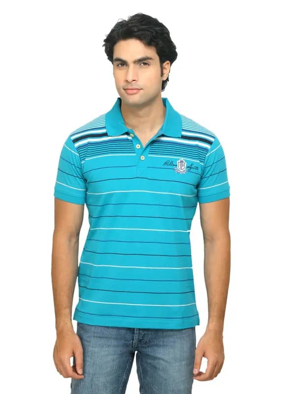Proline Men Blue Striped Polo T-shirt
