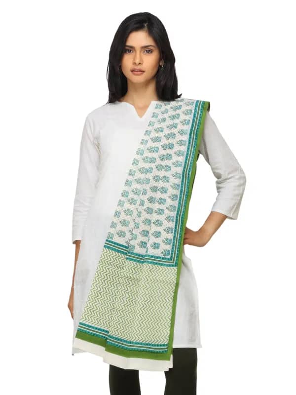 Fabindia Women Printed Green Dupatta