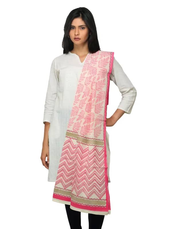 Fabindia Women Printed Pink Dupatta