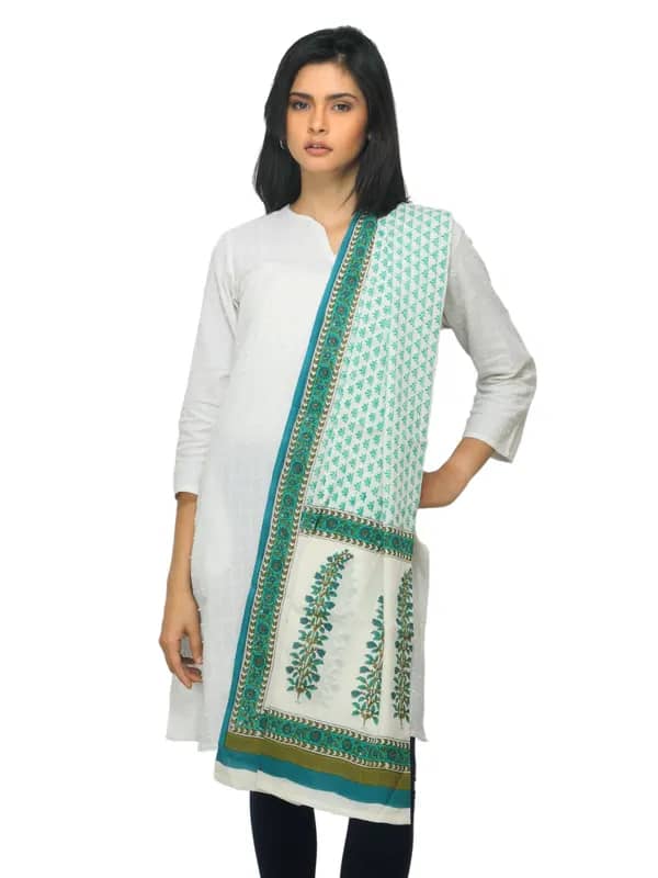 Fabindia Women Printed Off White Dupatta