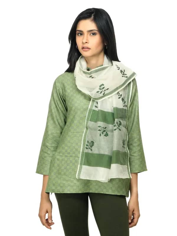 Fabindia Women Green Chanderi Dupatta