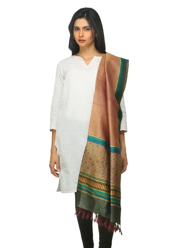 Fabindia Women Orange Tussar Dupatta