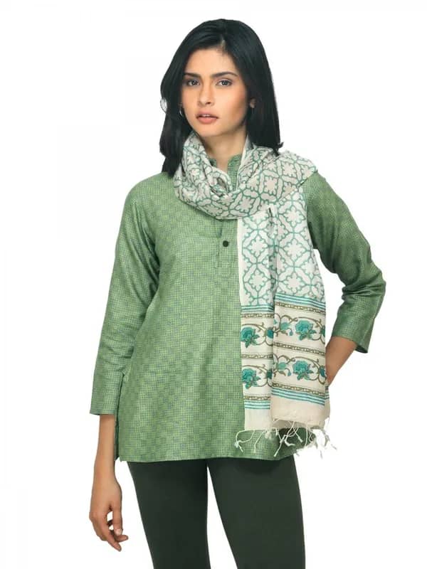 Fabindia Women Buta Cream Silk Stole