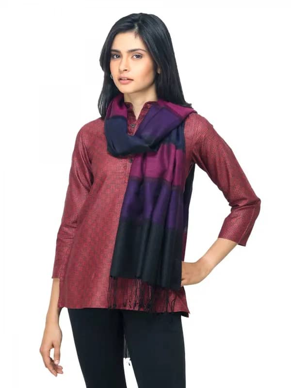 Fabindia Women Black Silk & Wool Stole