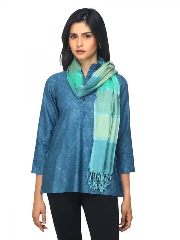 Fabindia Women Green Silk & Wool Stole