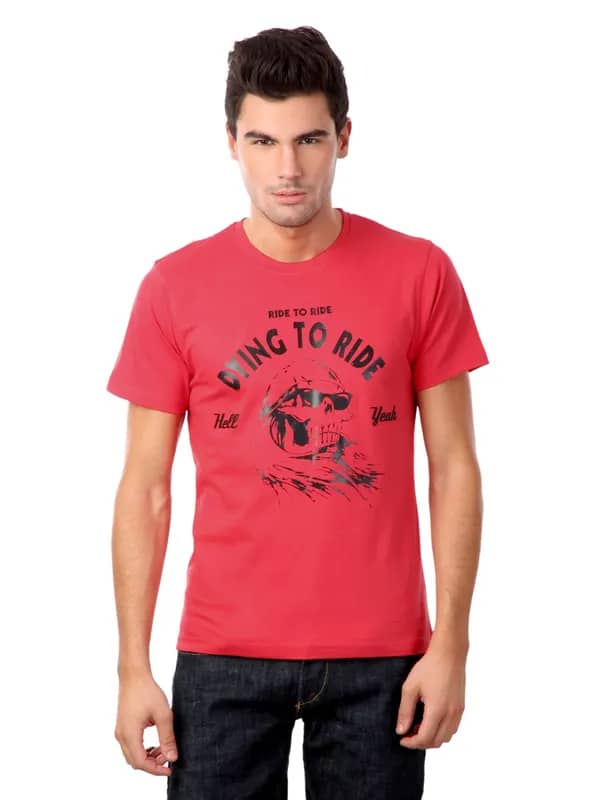 Myntra Men Red Dying To Ride T-shirt