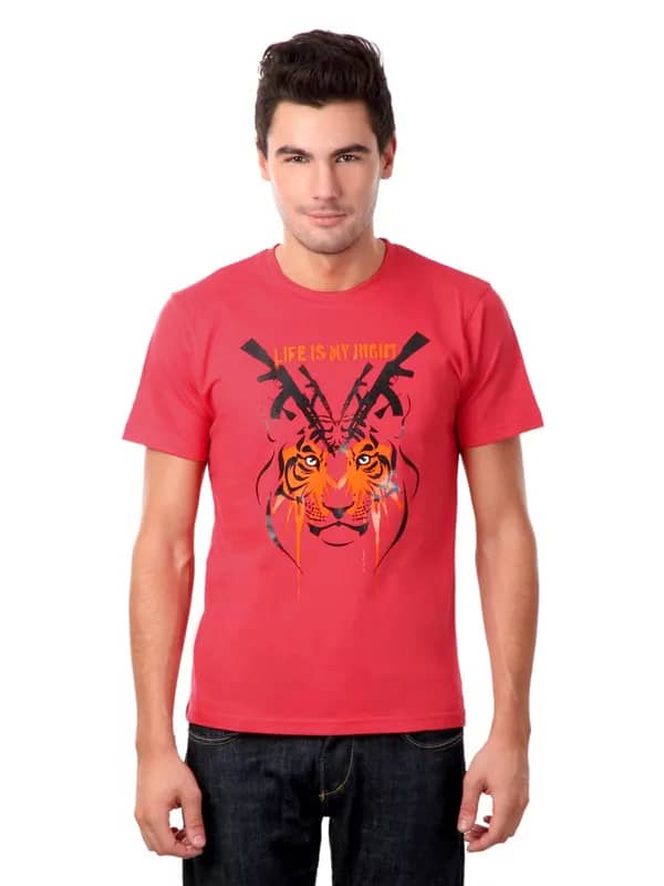 Myntra Men Red Life Is My Right T-shirt