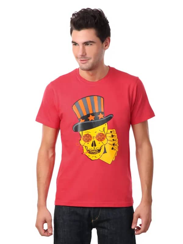 Myntra Men Red Skull Gambling T-shirt