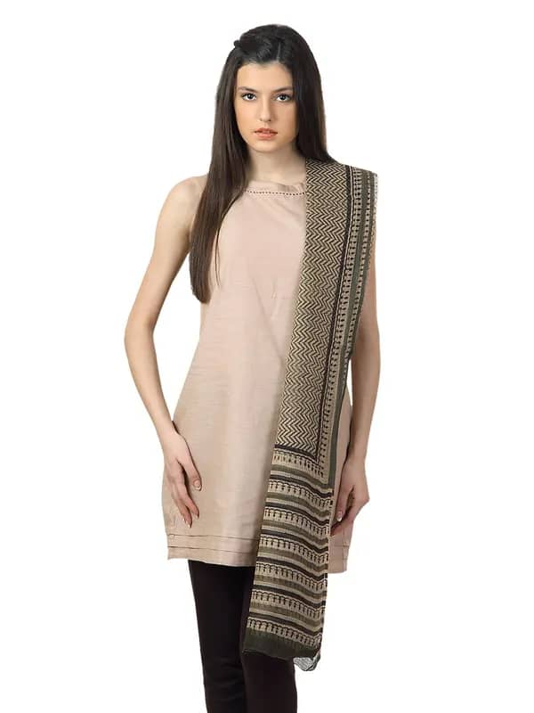Fabindia Women Printed Green Dupatta