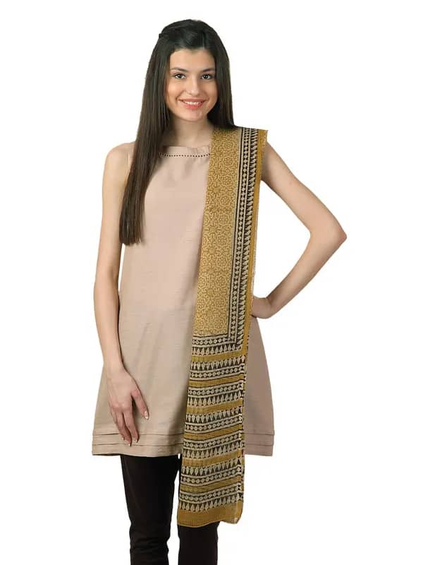Fabindia Mustard Hand Printed Kota Dupatta