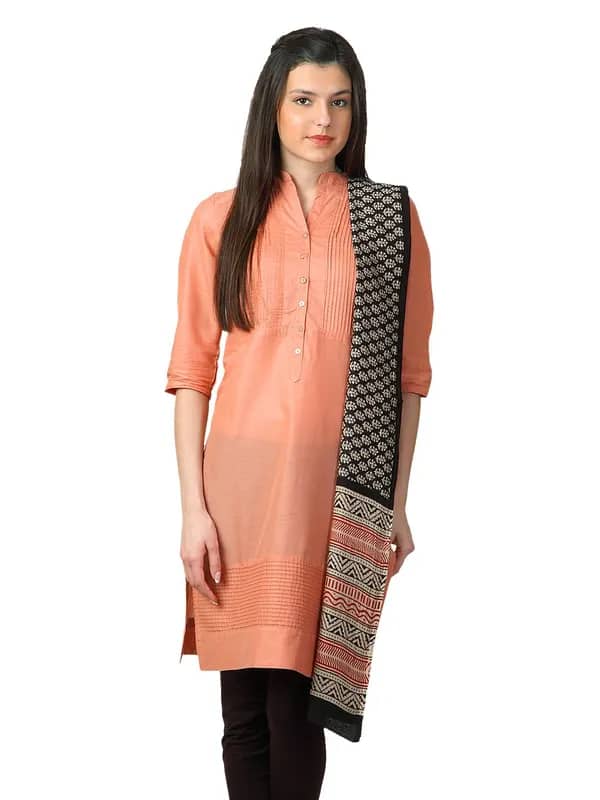 Fabindia Black Hand Printed Chanderi Dupatta