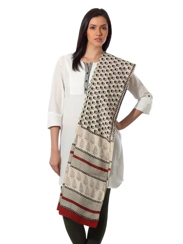 Fabindia Printed Beige and Black Dupatta
