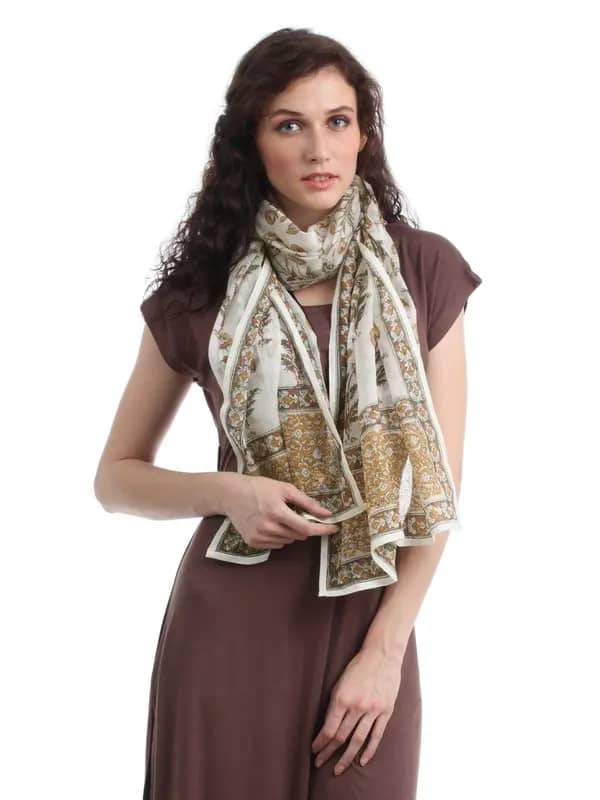 Fabindia Women Off White Printed Stole