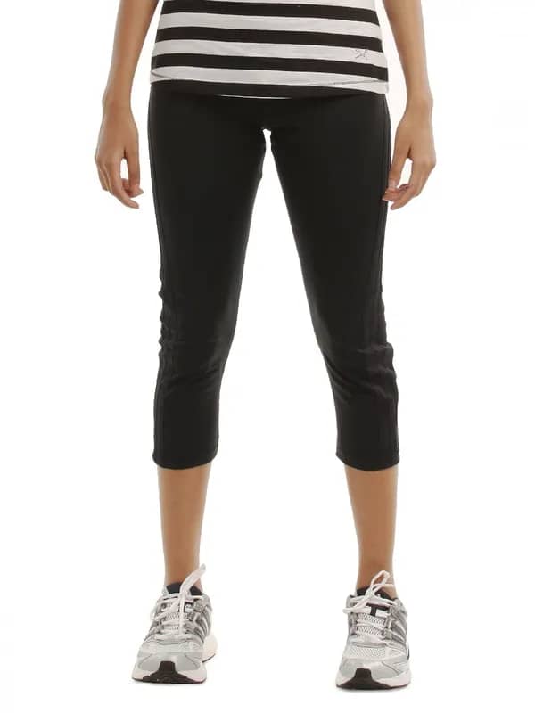 ADIDAS Women Black Silver Tights Capri