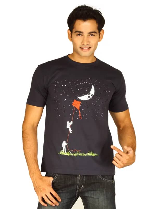 Myntra Men's Reaching The Moon Navy Blue T-shirt