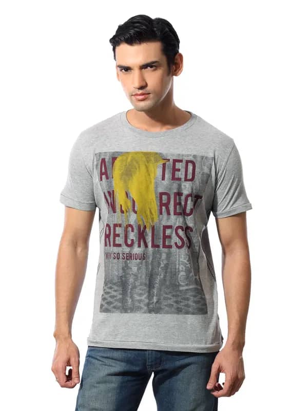 Status Quo Men Printed Grey T-shirt