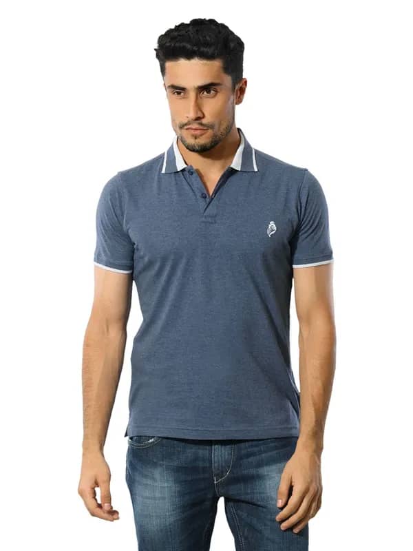 Reid & Taylor Men Grey Blue Polo T-shirt