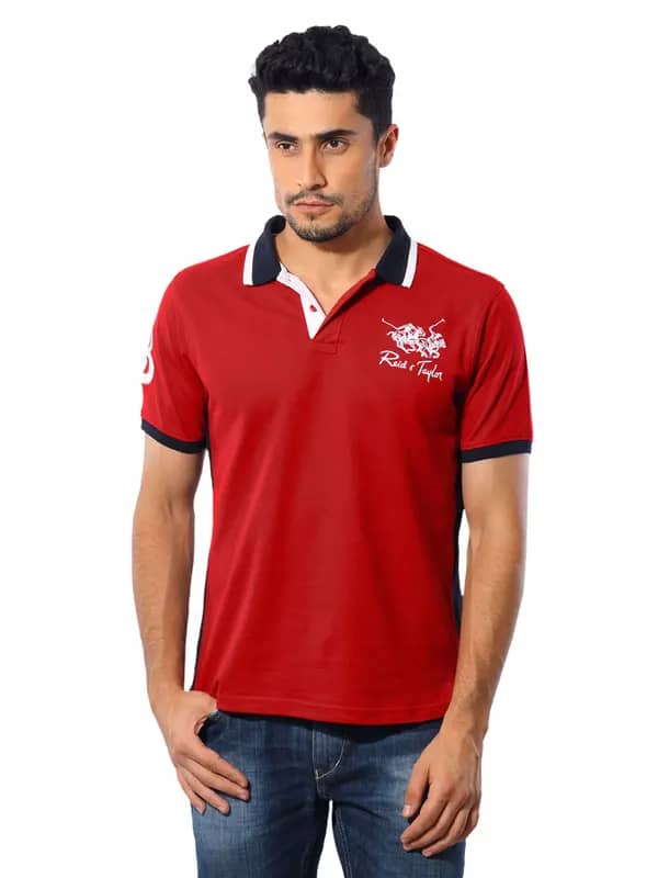 Reid & Taylor Men Red Polo T-shirt